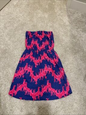 Lilly Pulitzer Purple/Blue and Pink Strapless Giraffe-Print Dress